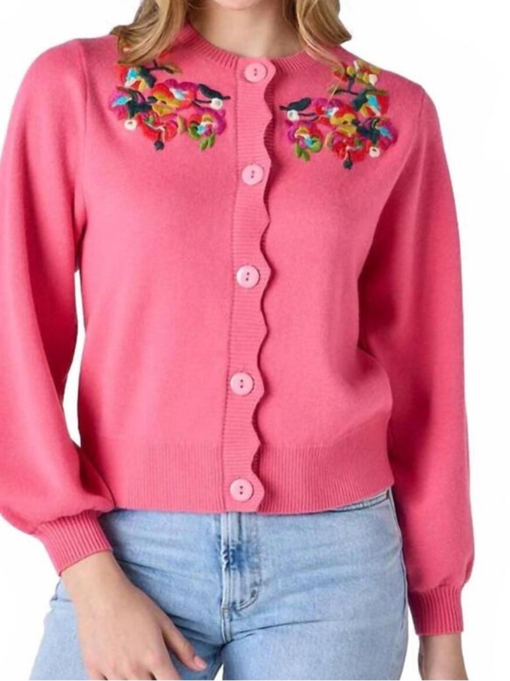 CROSBY by Mollie Burch Floral Embroidered Neckline Button cardigan - Picture 3 of 16